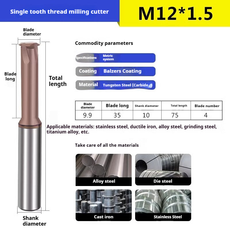6032 60 degree thread milling cutter single thread, three threads, full thread CNC machining center tungsten steel alloy coated milling cutter can be customized Shandong Denso Pricision Tools Co.,Ltd.
